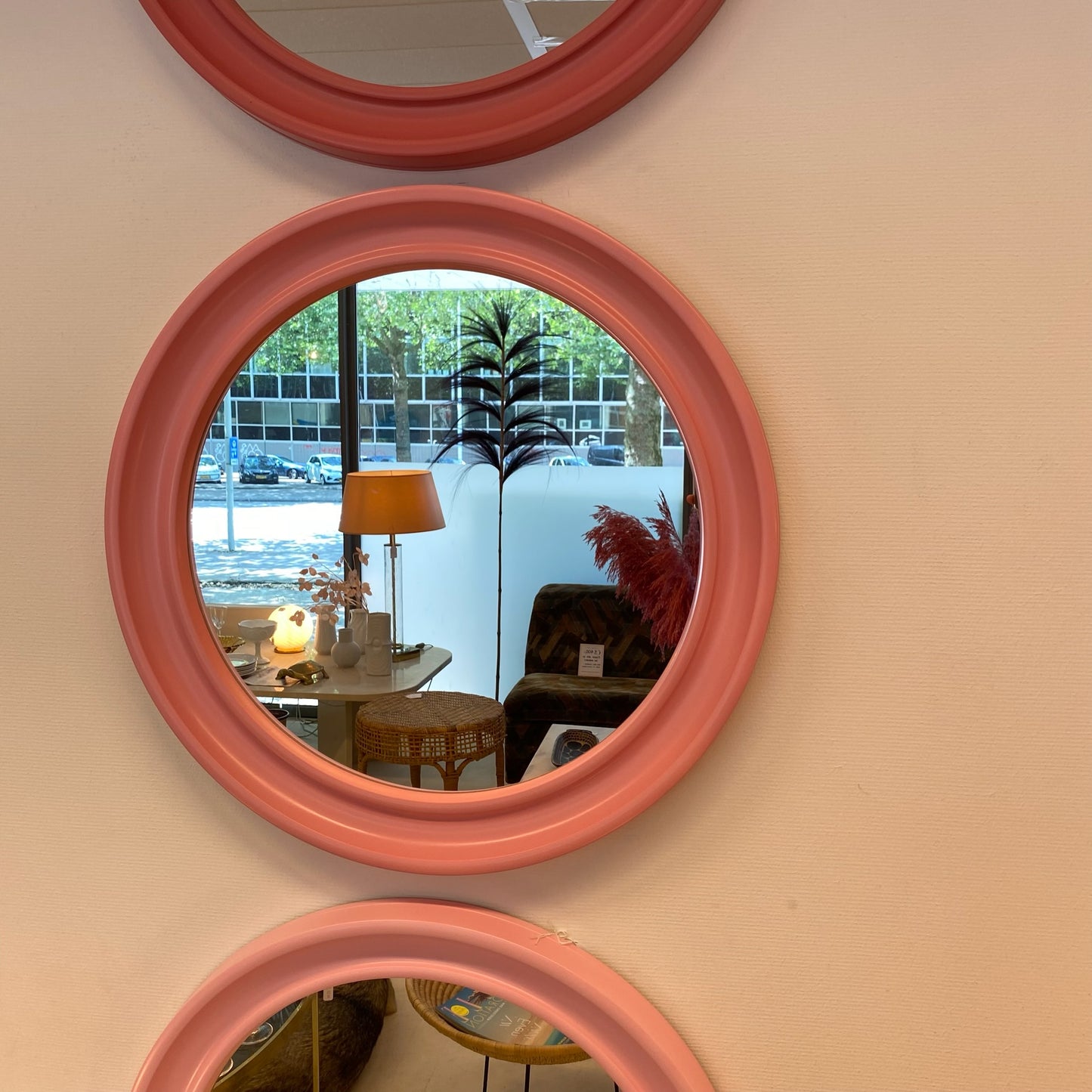 1980's Pink round mirror