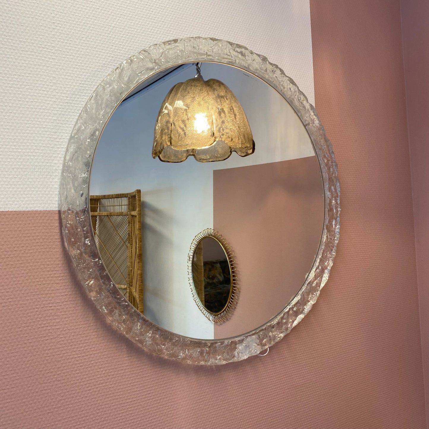 1960 round ice glass mirror