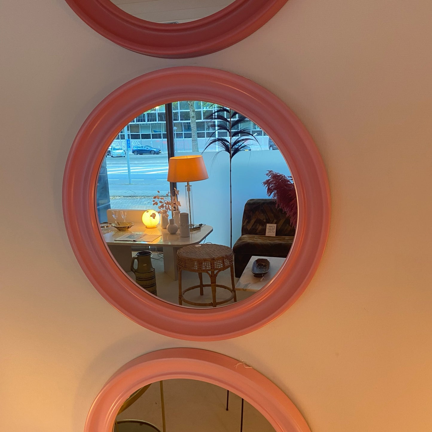 1980's Pink round mirror