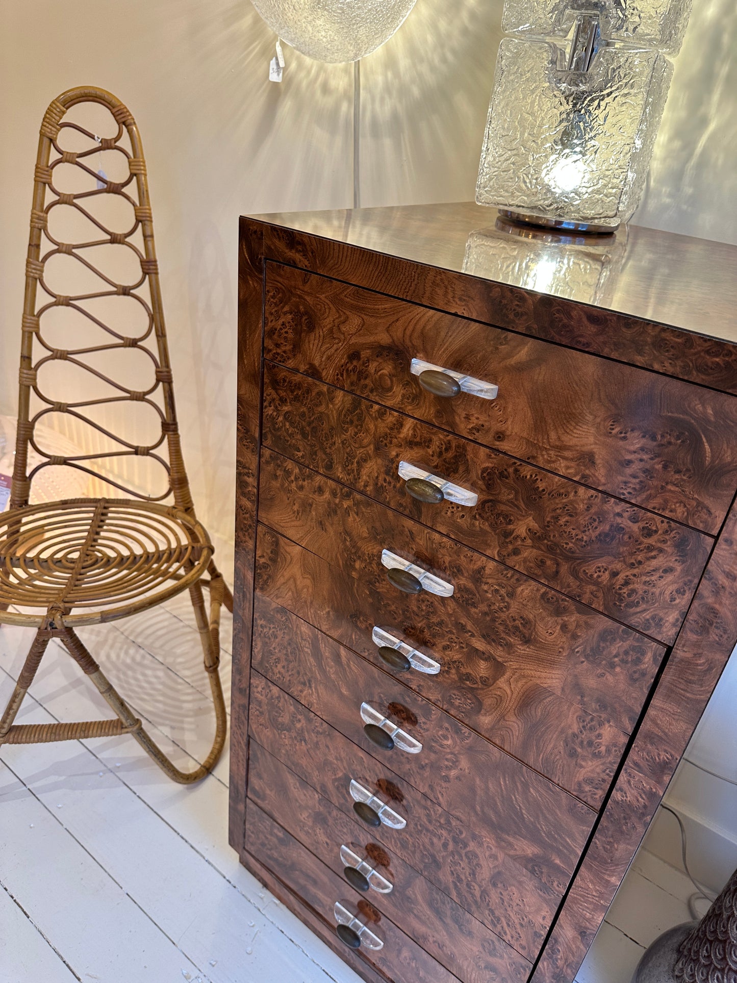 Art deco burl wood veneer chest of drawers