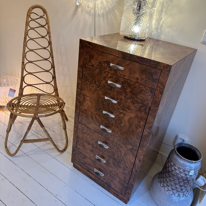Art deco burl wood veneer chest of drawers