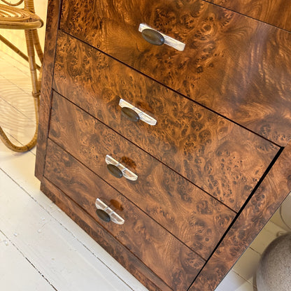 Art deco burl wood veneer chest of drawers