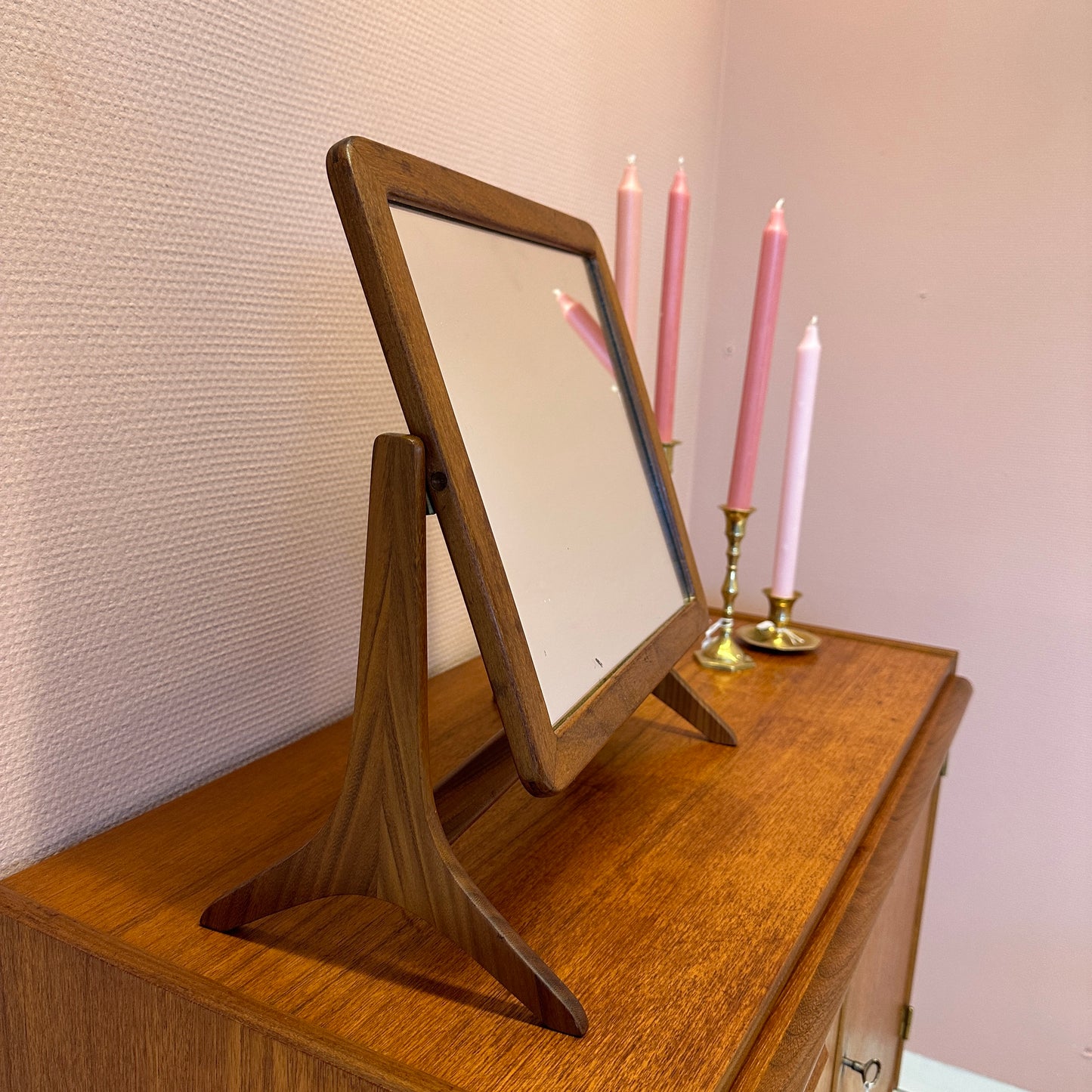 1950's Teak vanity desk mirror