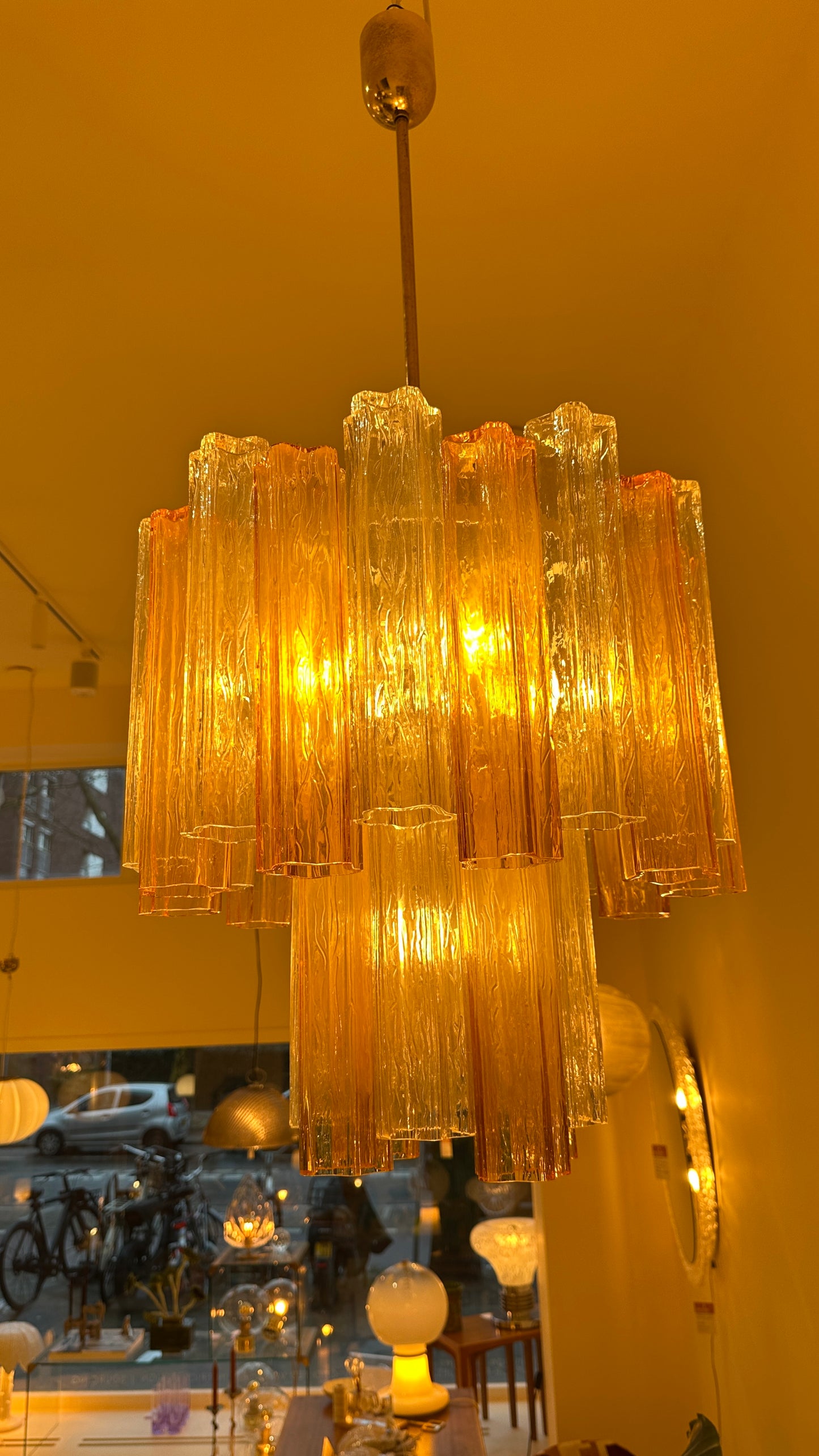 Multicolor amber tronchi chandelier from Italy