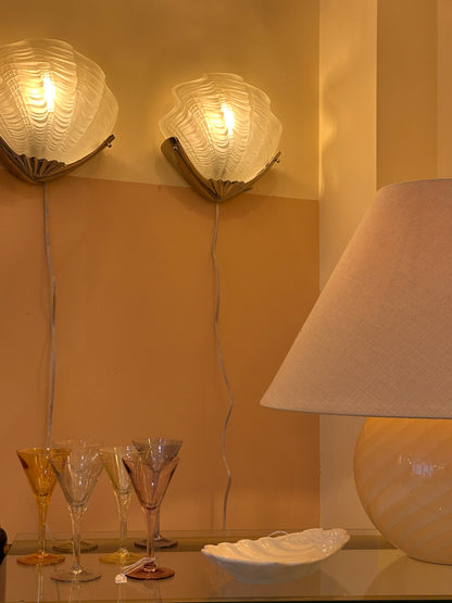 Art Deco shell wall lights with chrome fixture