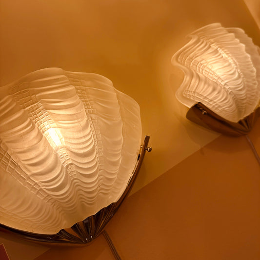 Art Deco shell wall lights with chrome fixture