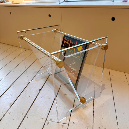 Mid-century plexiglas magazine with brass details