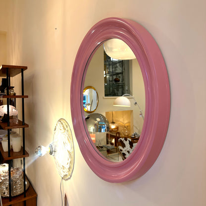 Pink 1970’s round upcycled mirror by Carrara & Matta, Italy