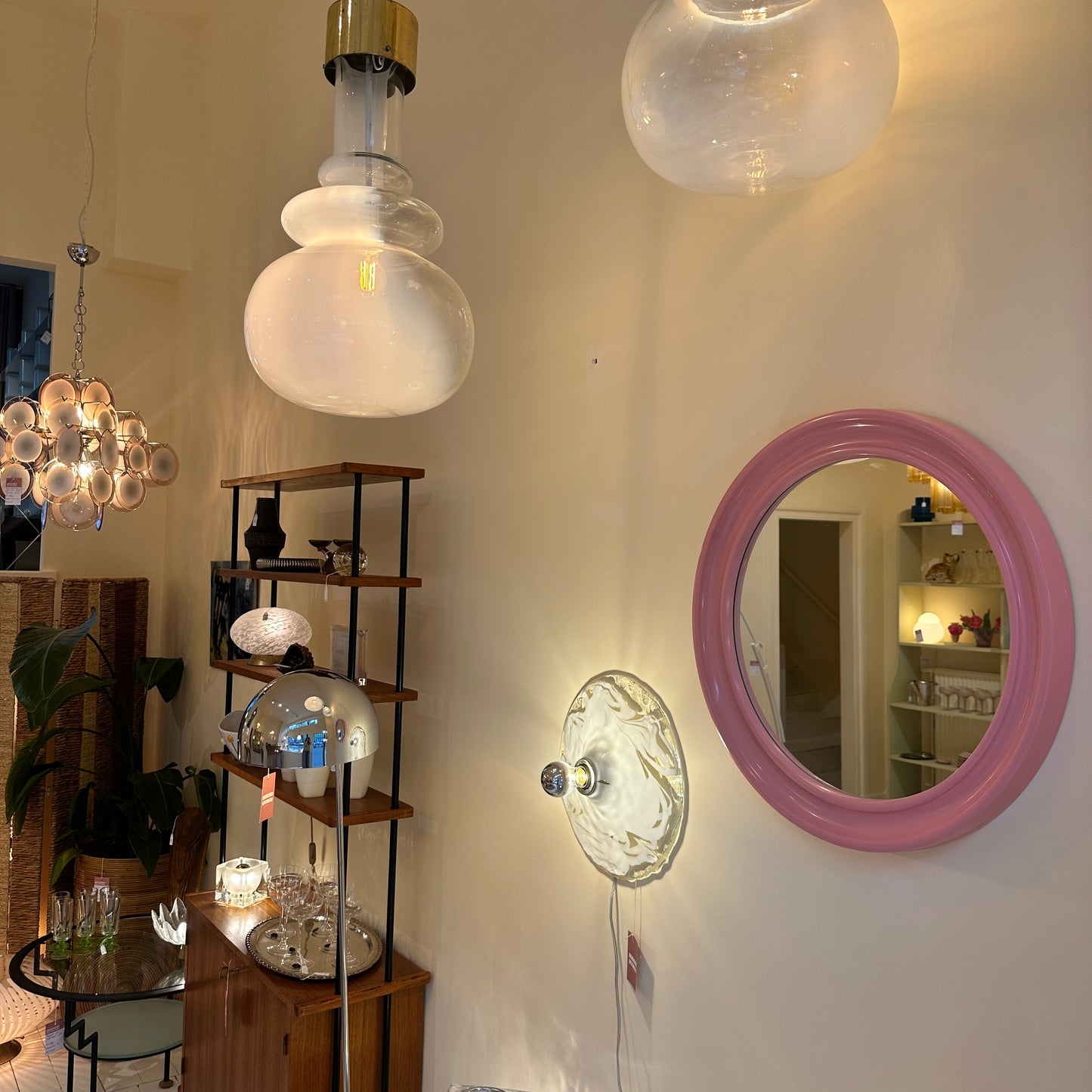 Pink 1970’s round upcycled mirror by Carrara & Matta, Italy