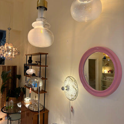 Pink 1970’s round upcycled mirror by Carrara & Matta, Italy