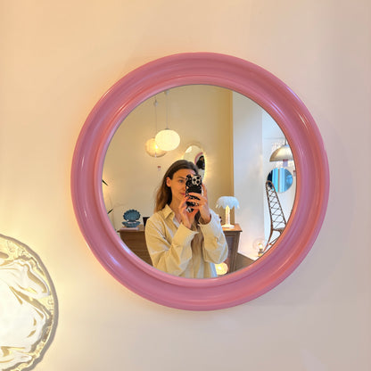Pink 1970’s round upcycled mirror by Carrara & Matta, Italy