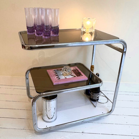 1970’s chrome & smoked glass barcart