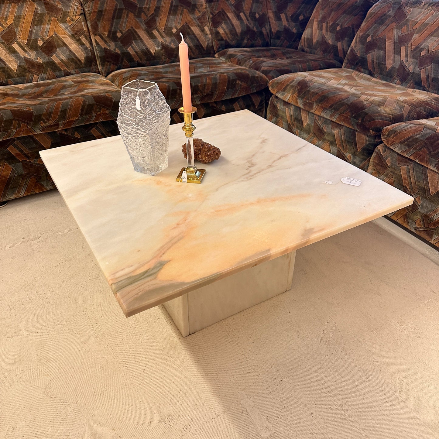Square white & pink marble coffee table