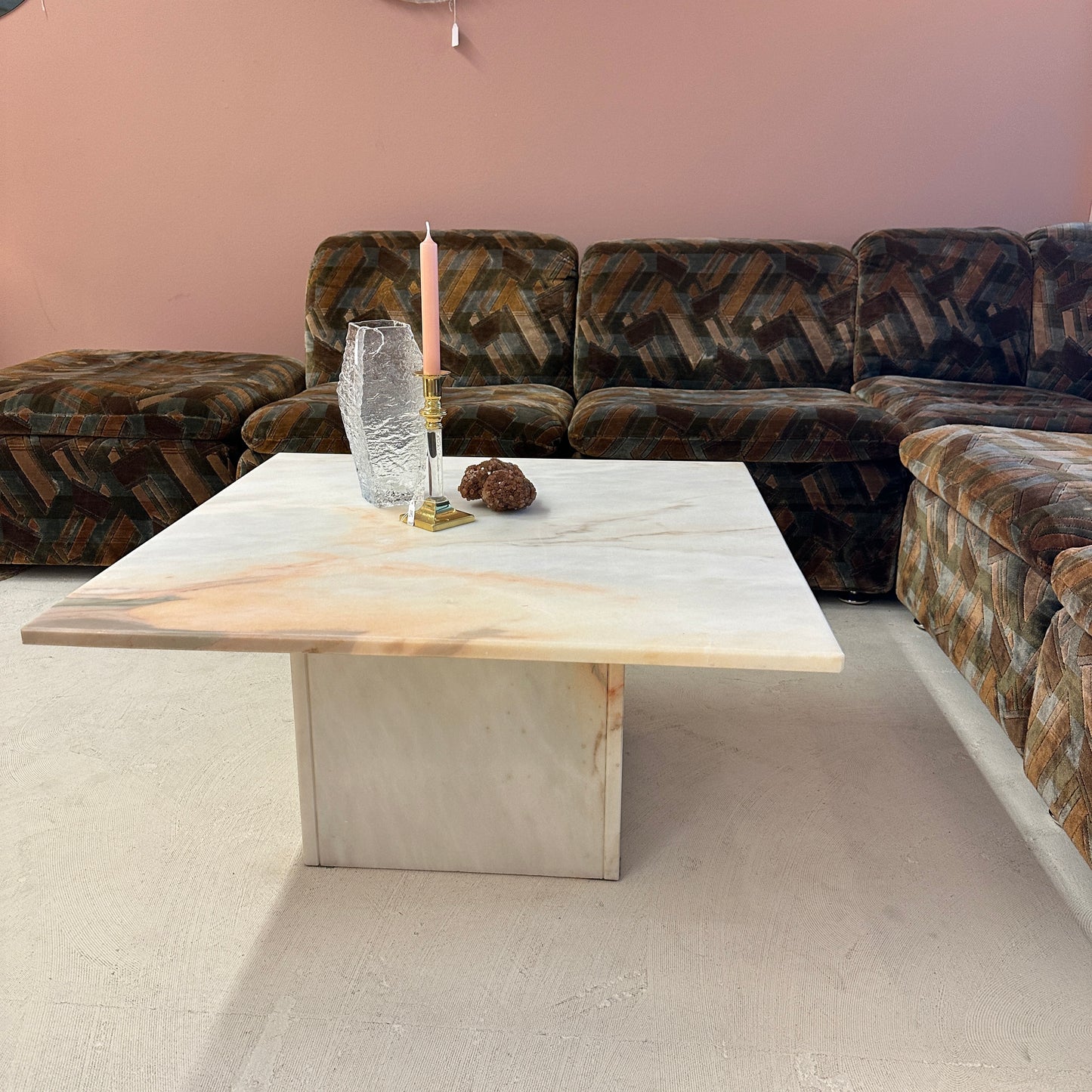 Square white & pink marble coffee table