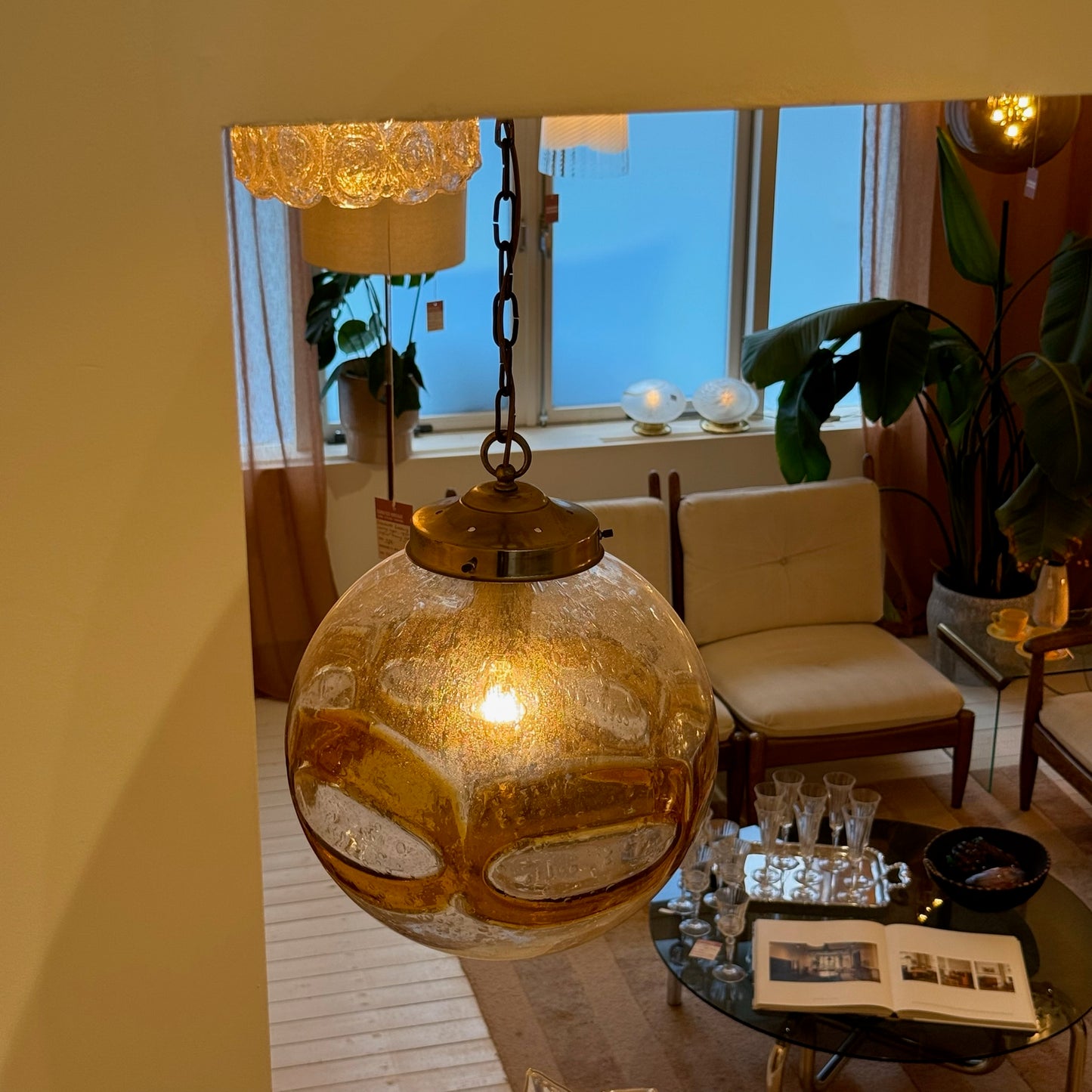 Kaiser Leuchten Murano glass amber bubble pendant