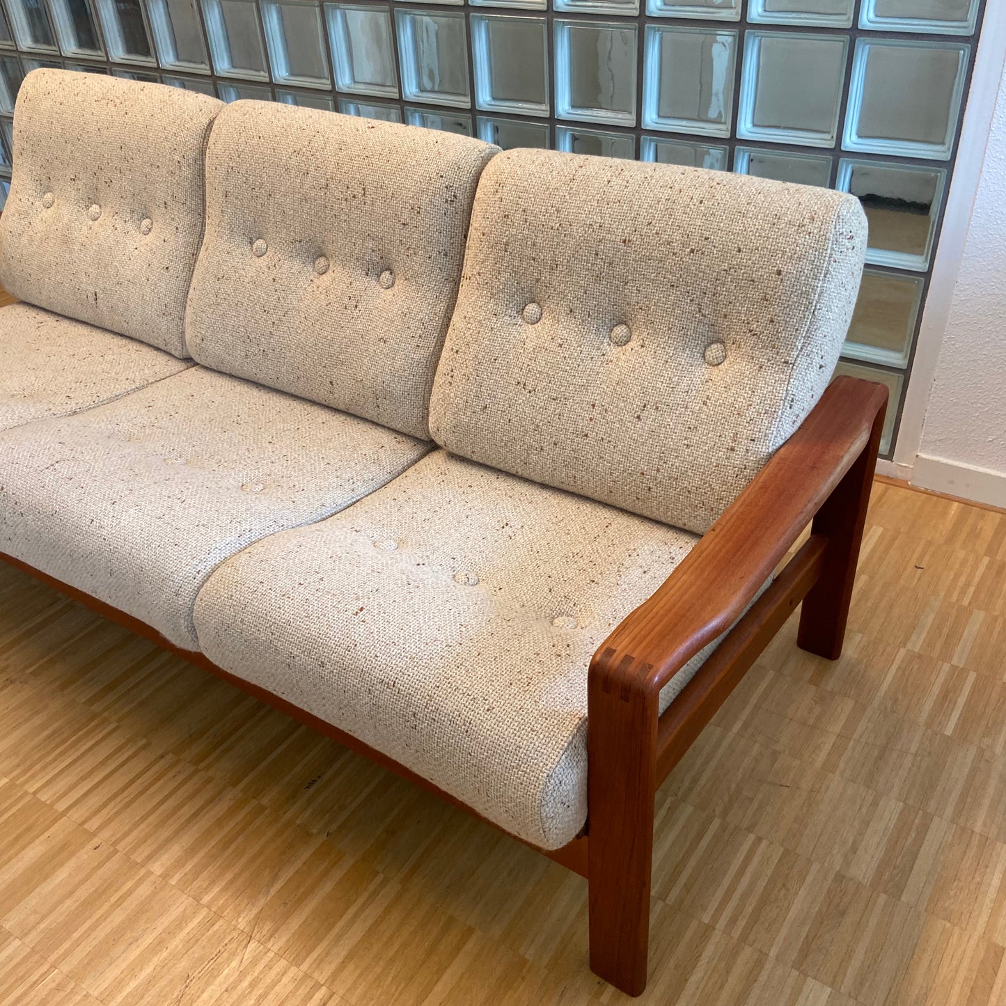 Vintage Danish teak sofa with 3 seats wool cushions