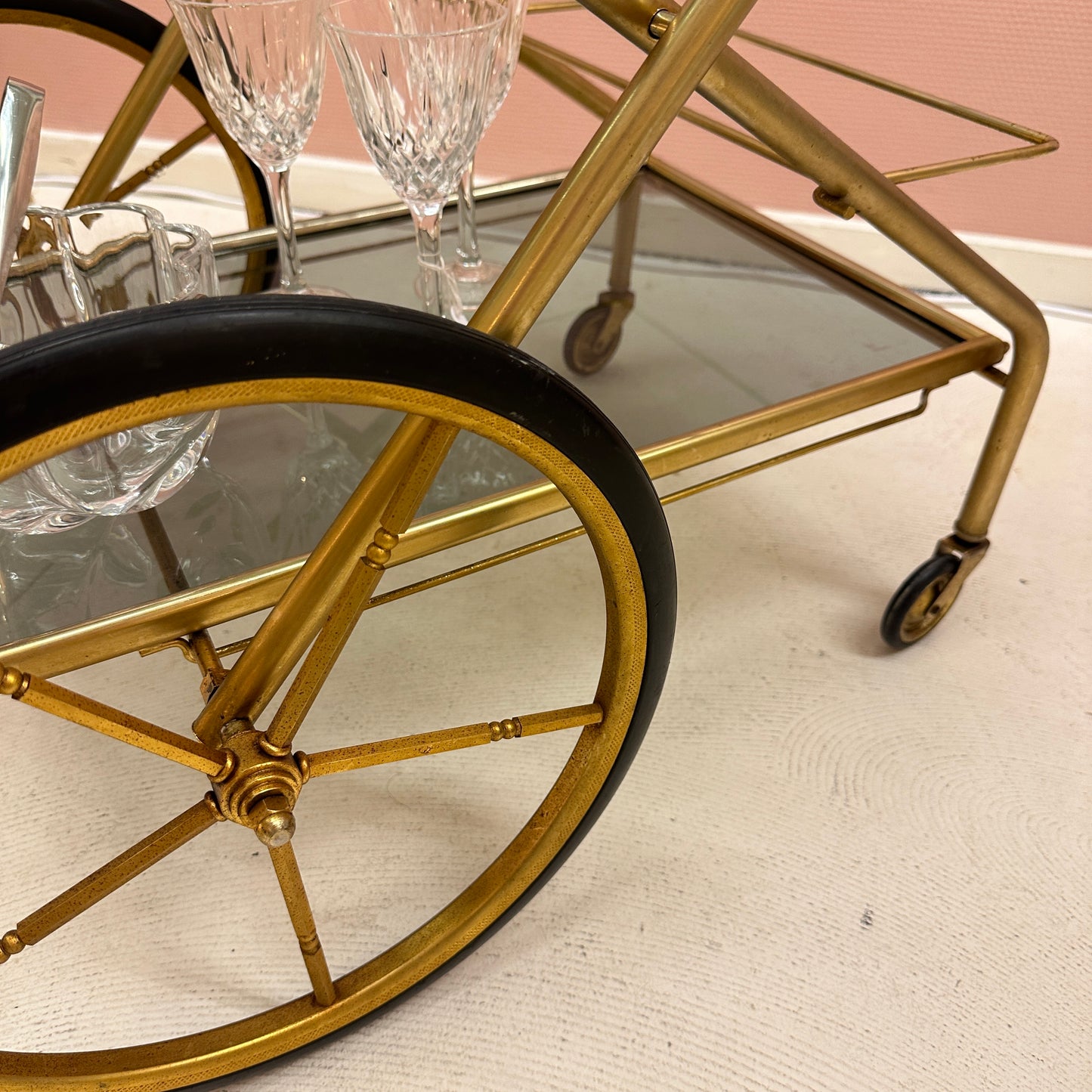 Brass barcart with big wheels