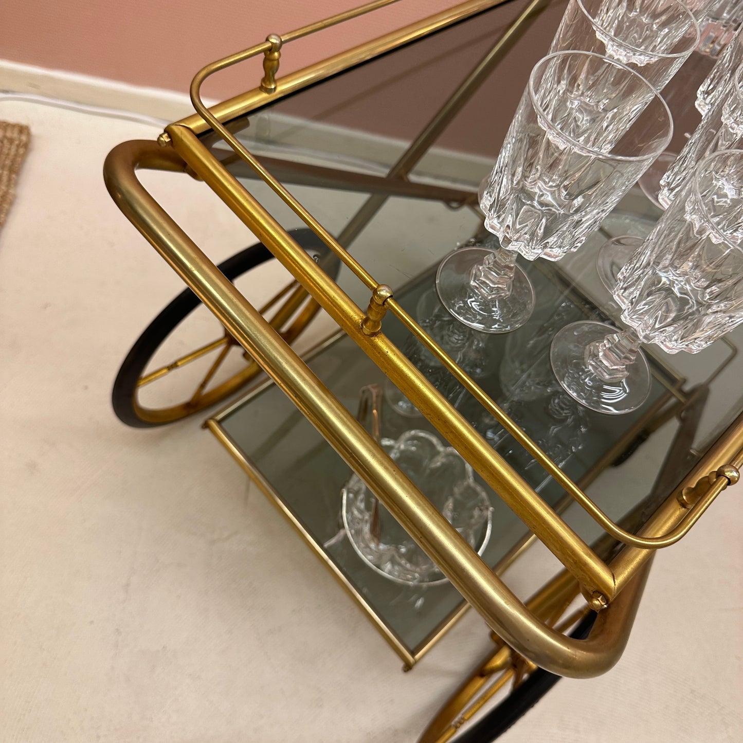 Brass barcart with big wheels