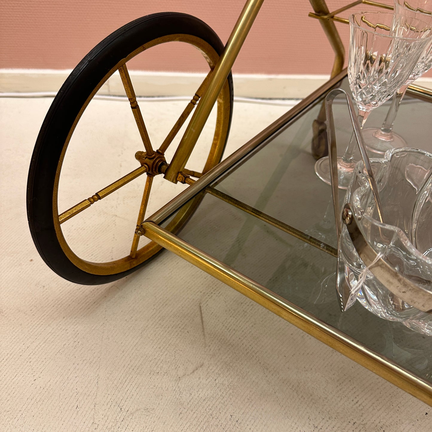 Brass barcart with big wheels