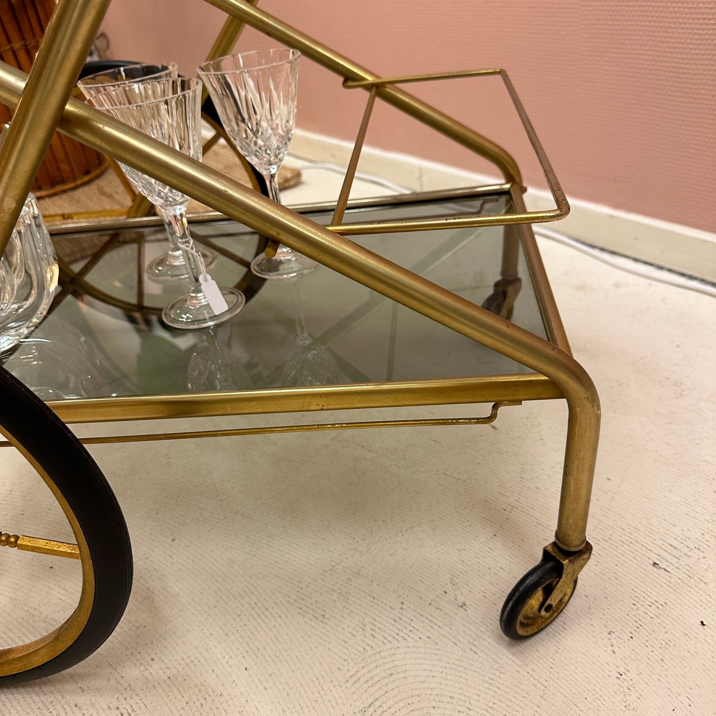 Brass barcart with big wheels