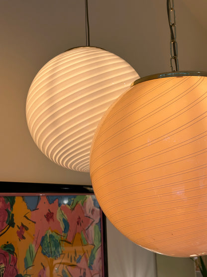 1970s Murano pink candy globe pendant Lamp