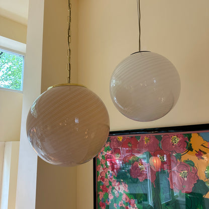1970s Murano pink candy globe pendant Lamp