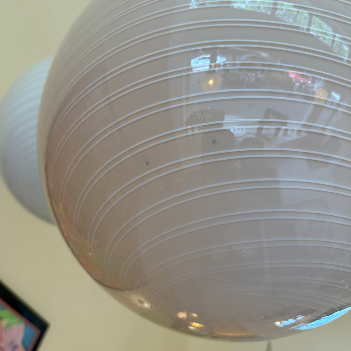 1970s Murano pink candy globe pendant Lamp