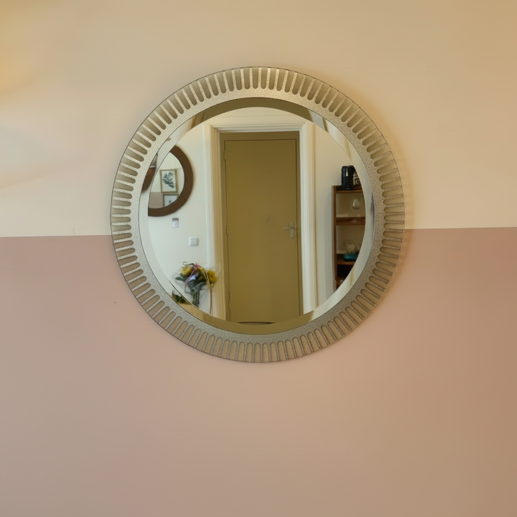 Mid-century XL chroom/zilveren spiegelglas