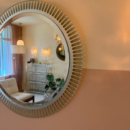 Mid-century XL chroom/zilveren spiegelglas