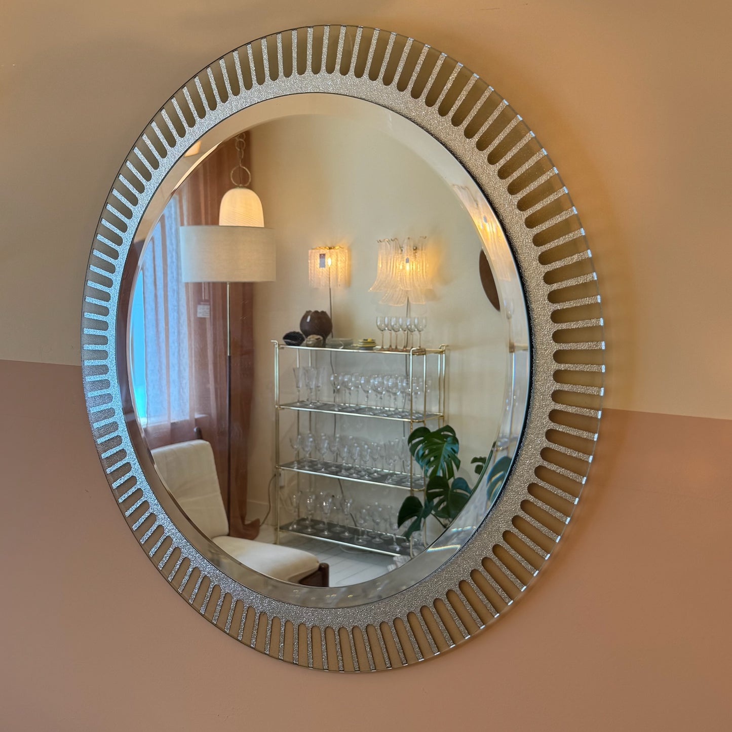 Mid-century XL chroom/zilveren spiegelglas