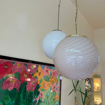 1970s Murano pink candy globe pendant Lamp