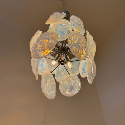 Murano opaline glazen kroonluchter, toegeschreven aan Mazzega