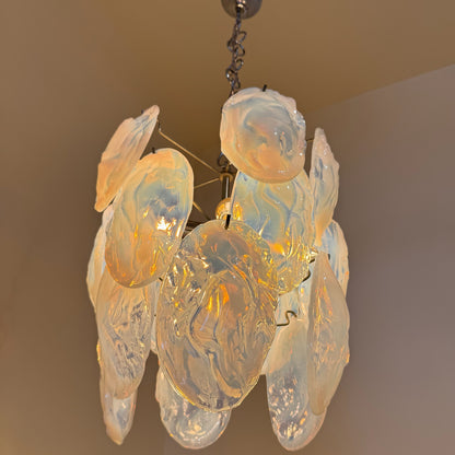 Murano opaline glazen kroonluchter, toegeschreven aan Mazzega