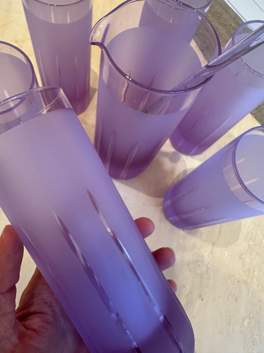 Vintage matte Alexandrite purple lemonade set, pitcher & 6 Glasses