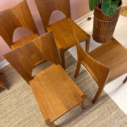 Set van 4 gebogen massief houten Caresse eetkamerstoelen