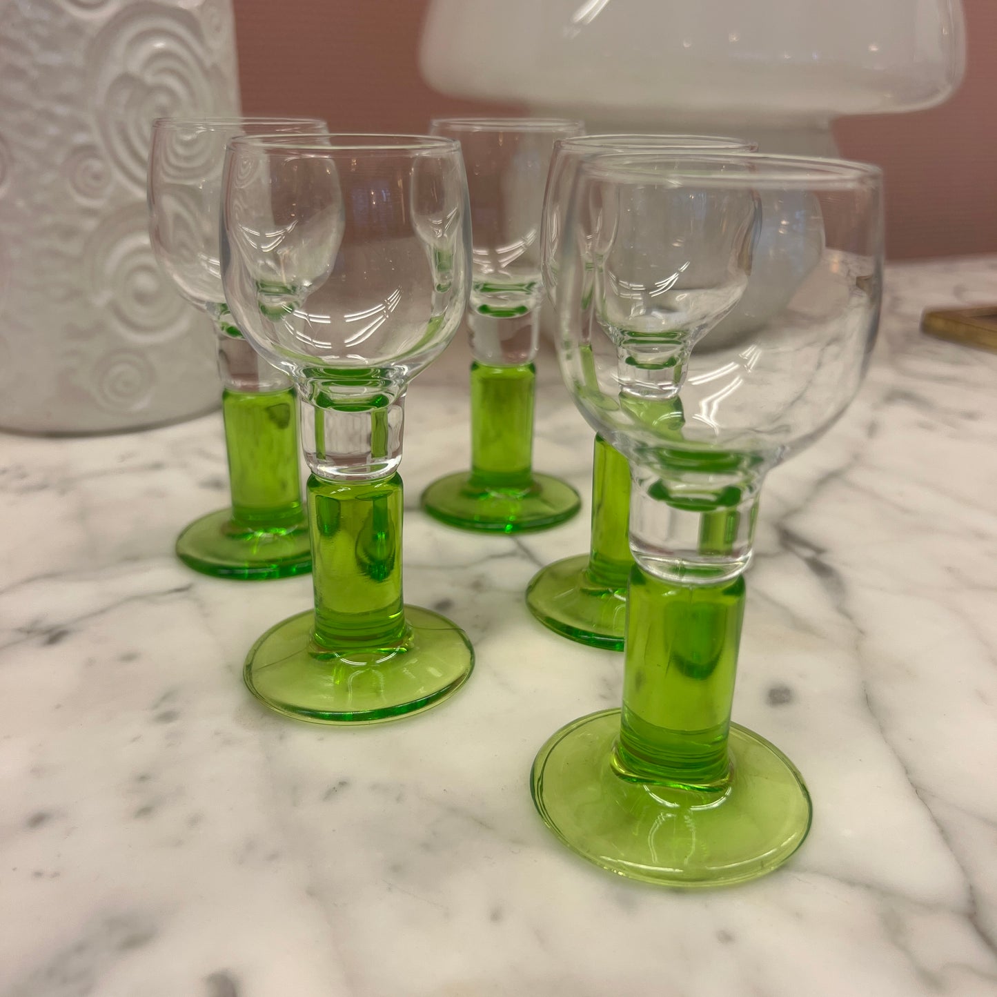 Set of 5 green glasses