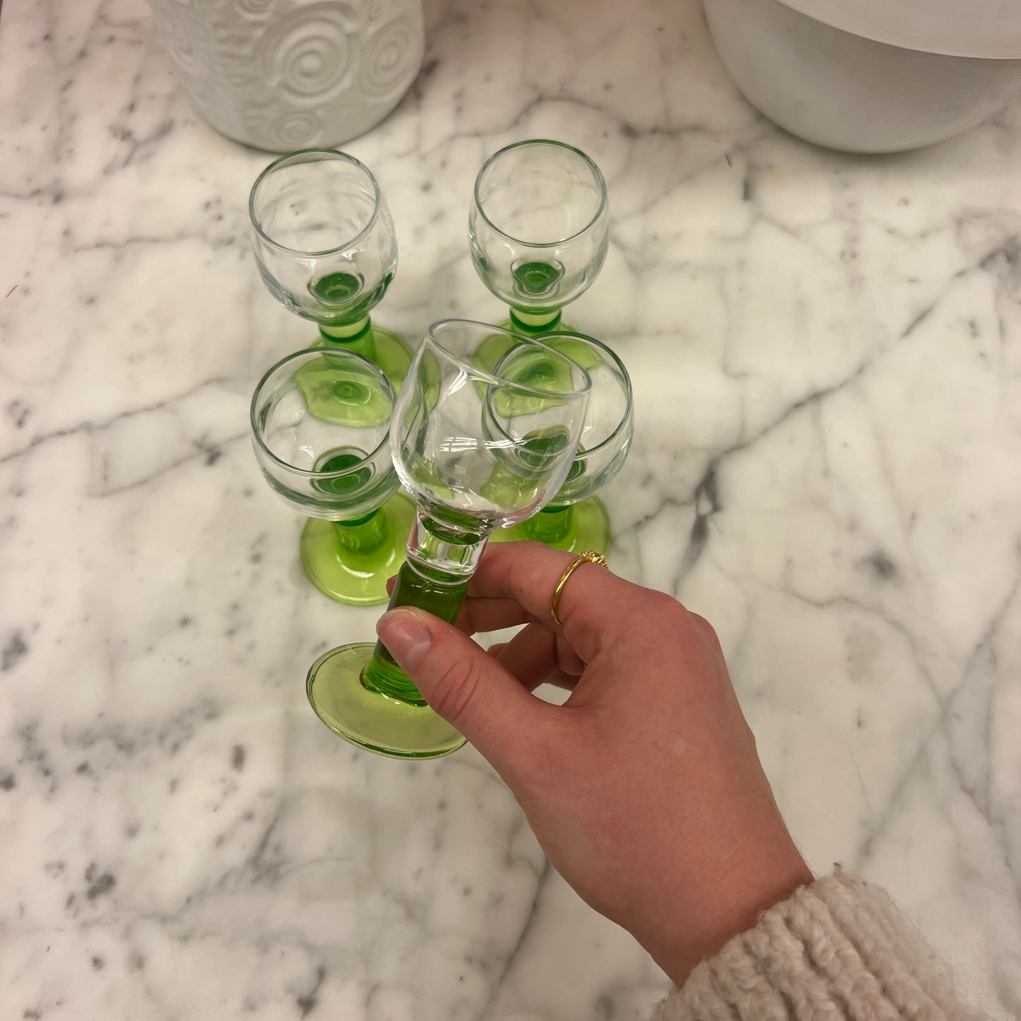 Set van 5 groene glazen