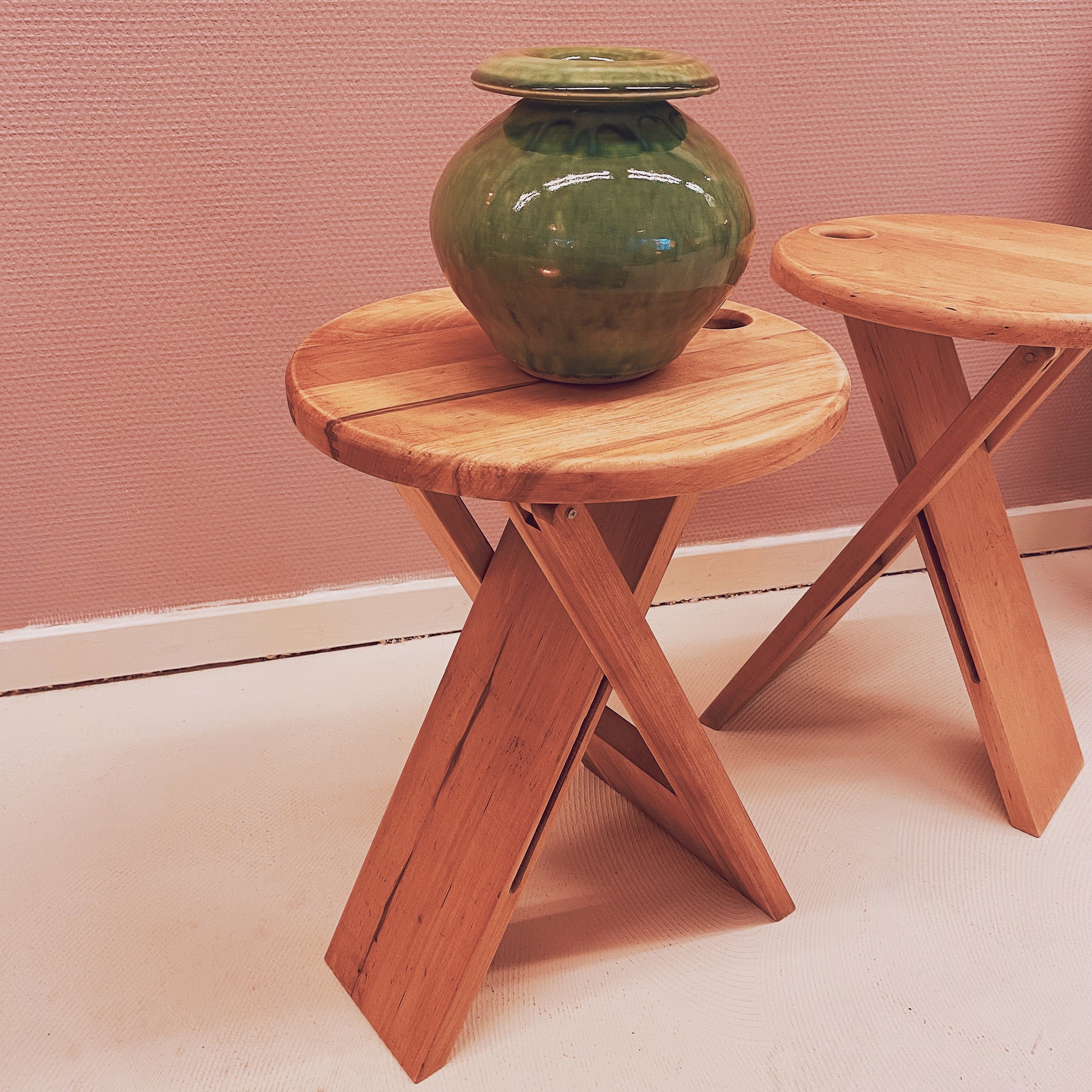 Vintage wooden collapsible stools form Adrian Reed in 1980