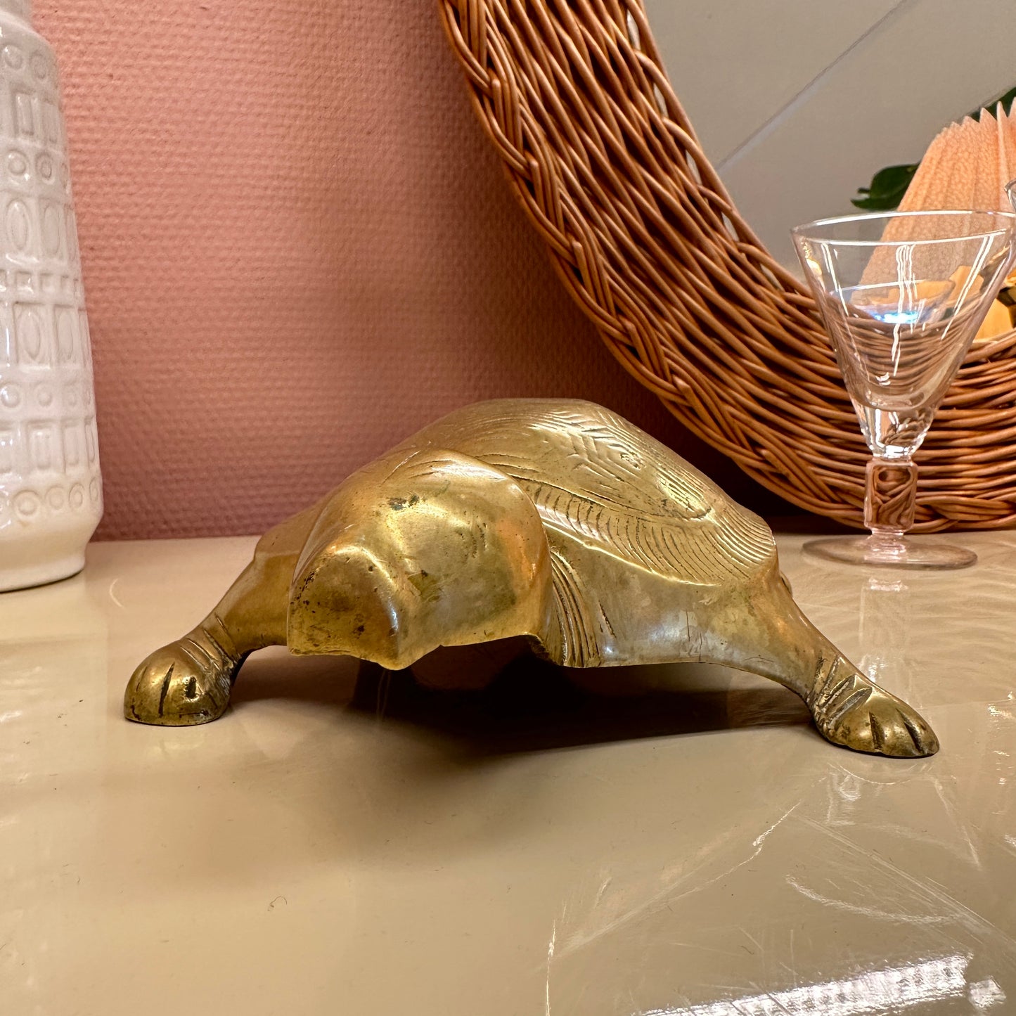 Brass sea turtle sculpture