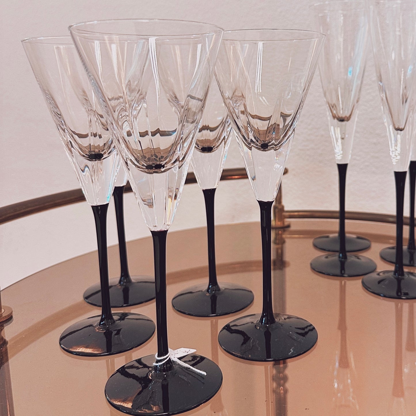 Italian crystal wine glasses with black base